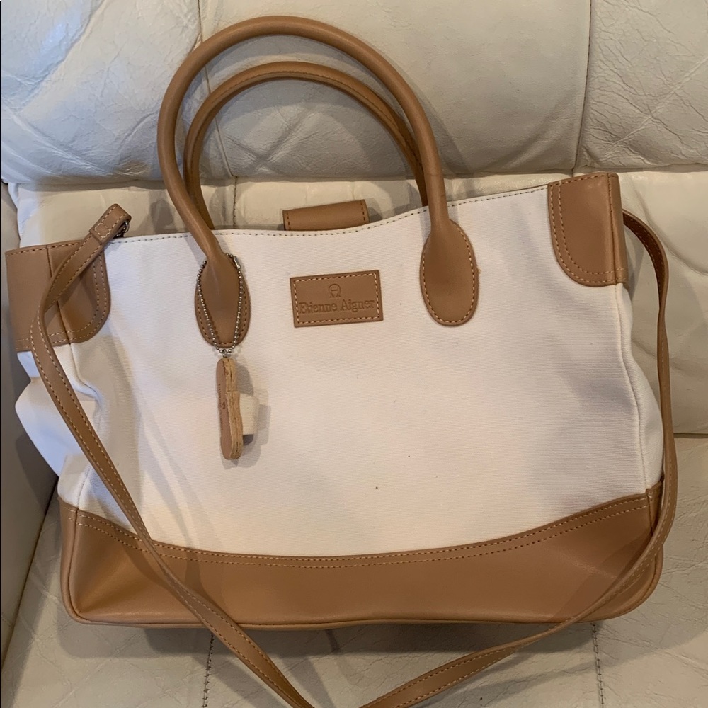 VINTAGE  ETIENNE AIGNER  LADIES CANVAS HANDBAG WITH HANDLES & SHOULDER STRAP